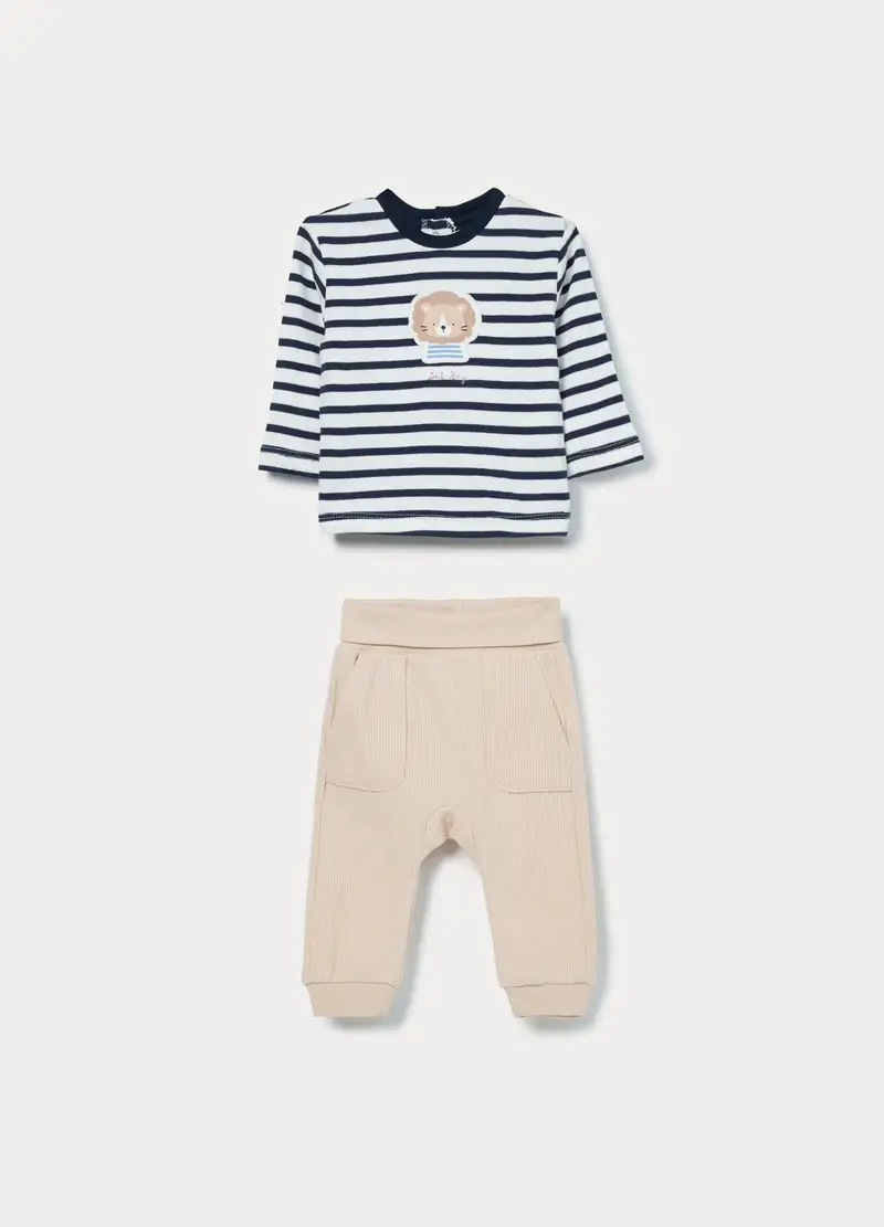 Jogging Set In Interlock Di Puro Cotone Neonato, Bianco/Blu