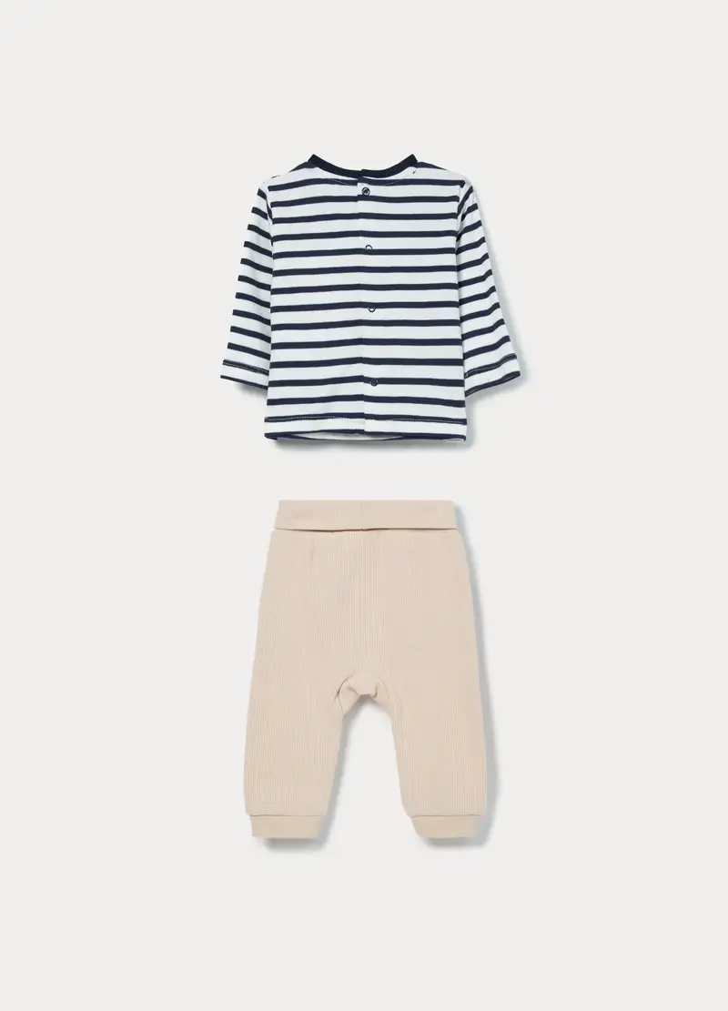 Jogging Set In Interlock Di Puro Cotone Neonato, Bianco/Blu miniatura 2