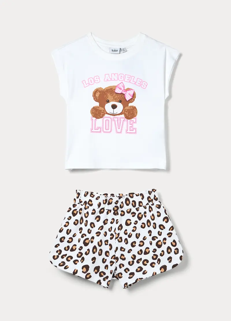 Jogging Set In Jersey Di Cotone Stretch Bambina, Bianco