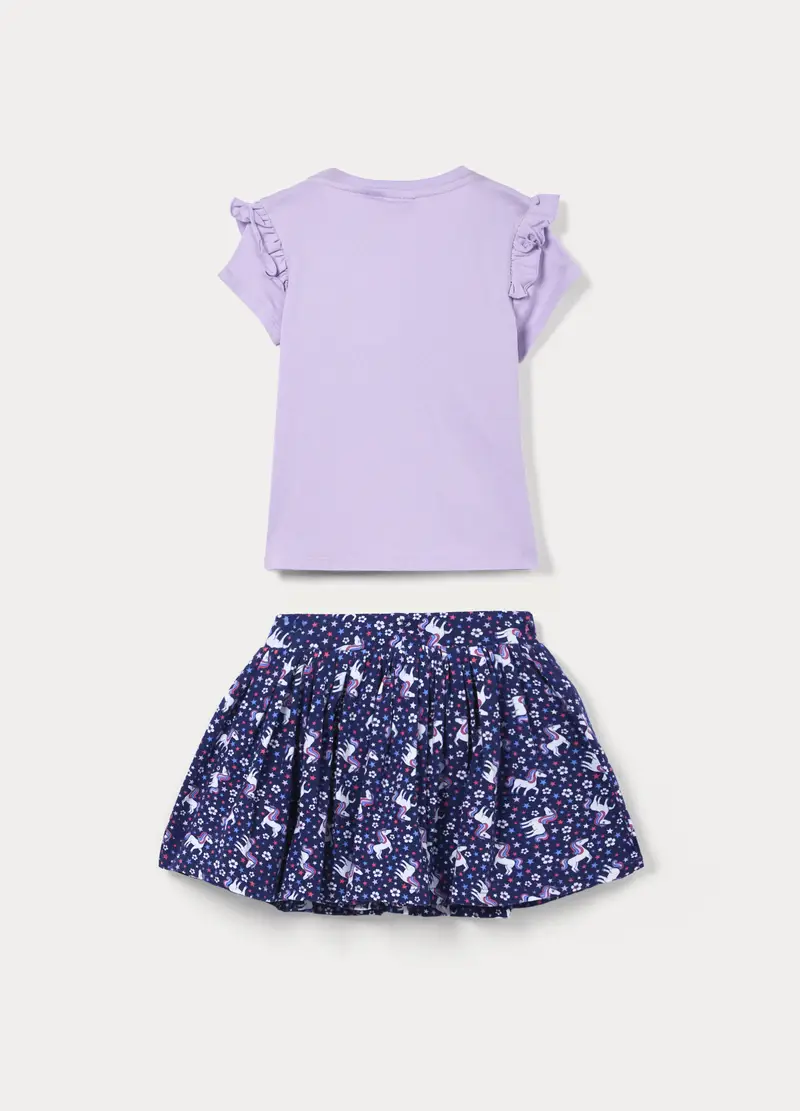 Jogging Set In Jersey Di Cotone Stretch Bambina, Bianco/Blu miniatura 2