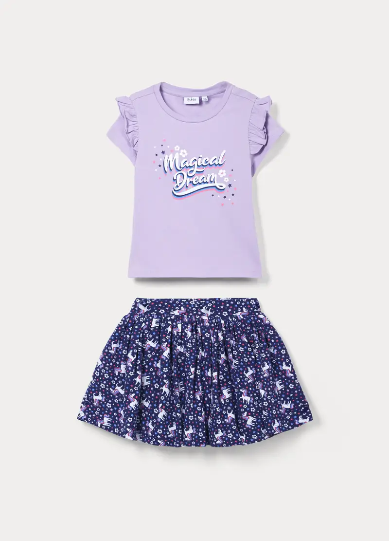 Jogging Set In Jersey Di Cotone Stretch Bambina, Bianco/Blu