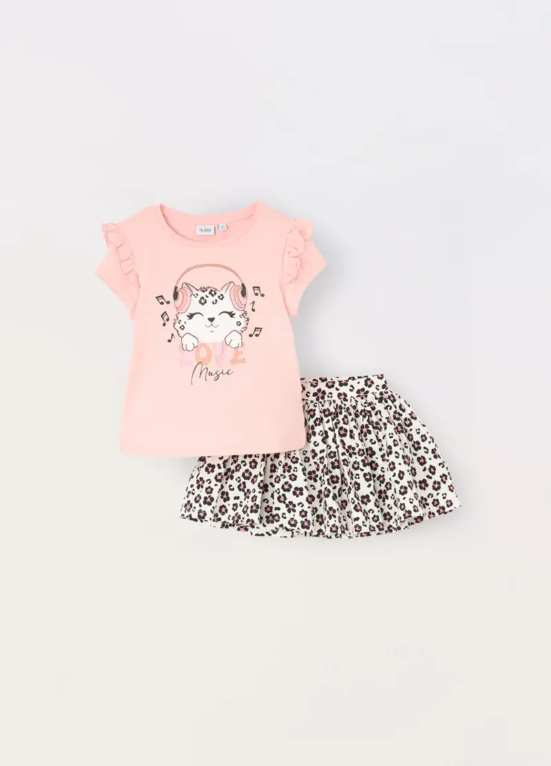 Jogging Set In Jersey Di Cotone Stretch Bambina, Rosa chiaro