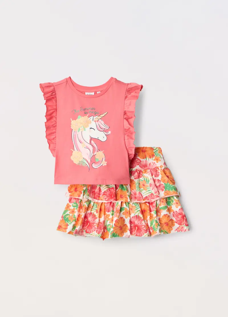 Jogging Set In Jersey Di Cotone Stretch Bambina, Rosa cipria