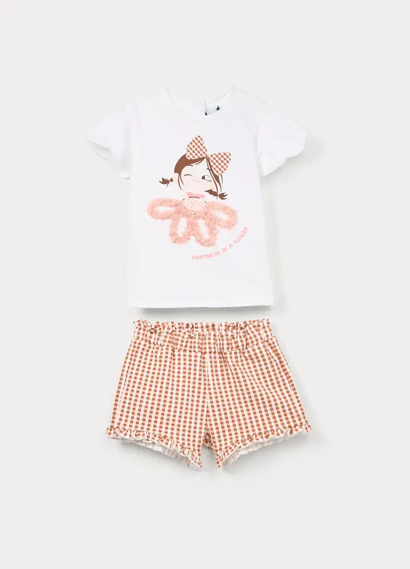 Jogging Set In Jersey Di Cotone Stretch Bimba, Bambina, Bianco