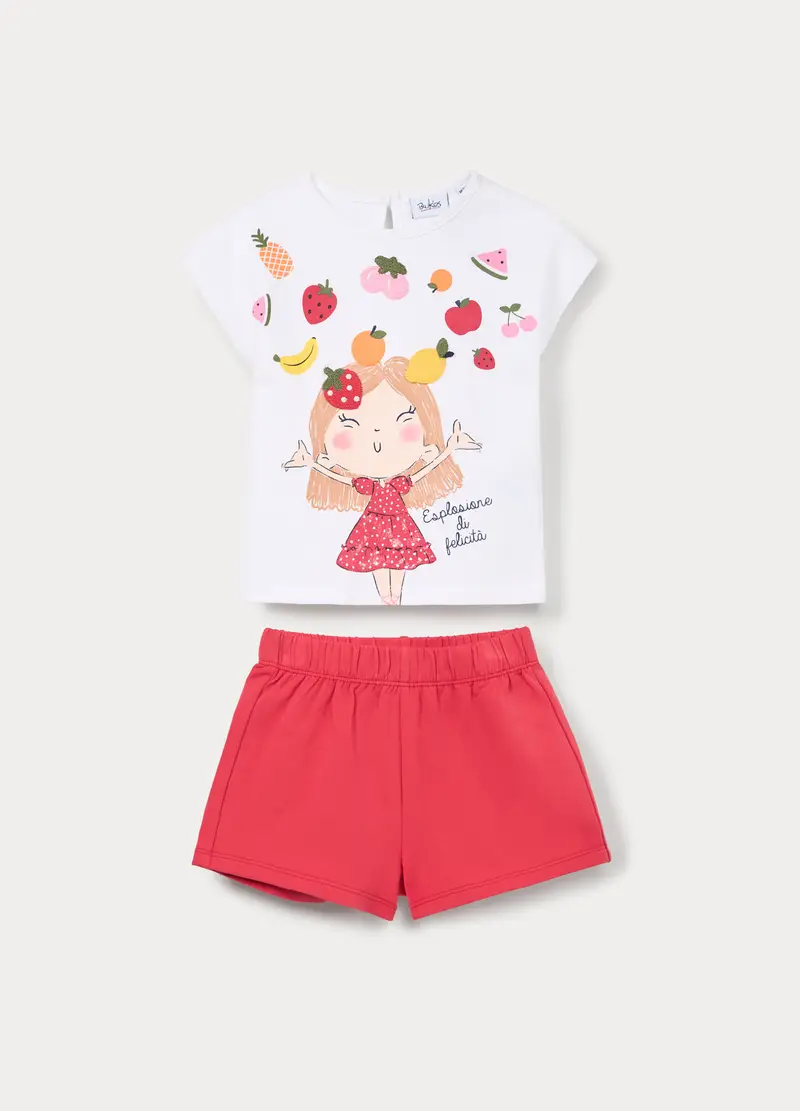 Jogging Set In Jersey Di Cotone Stretch Bimba, Bambina, Bianco/Rosso