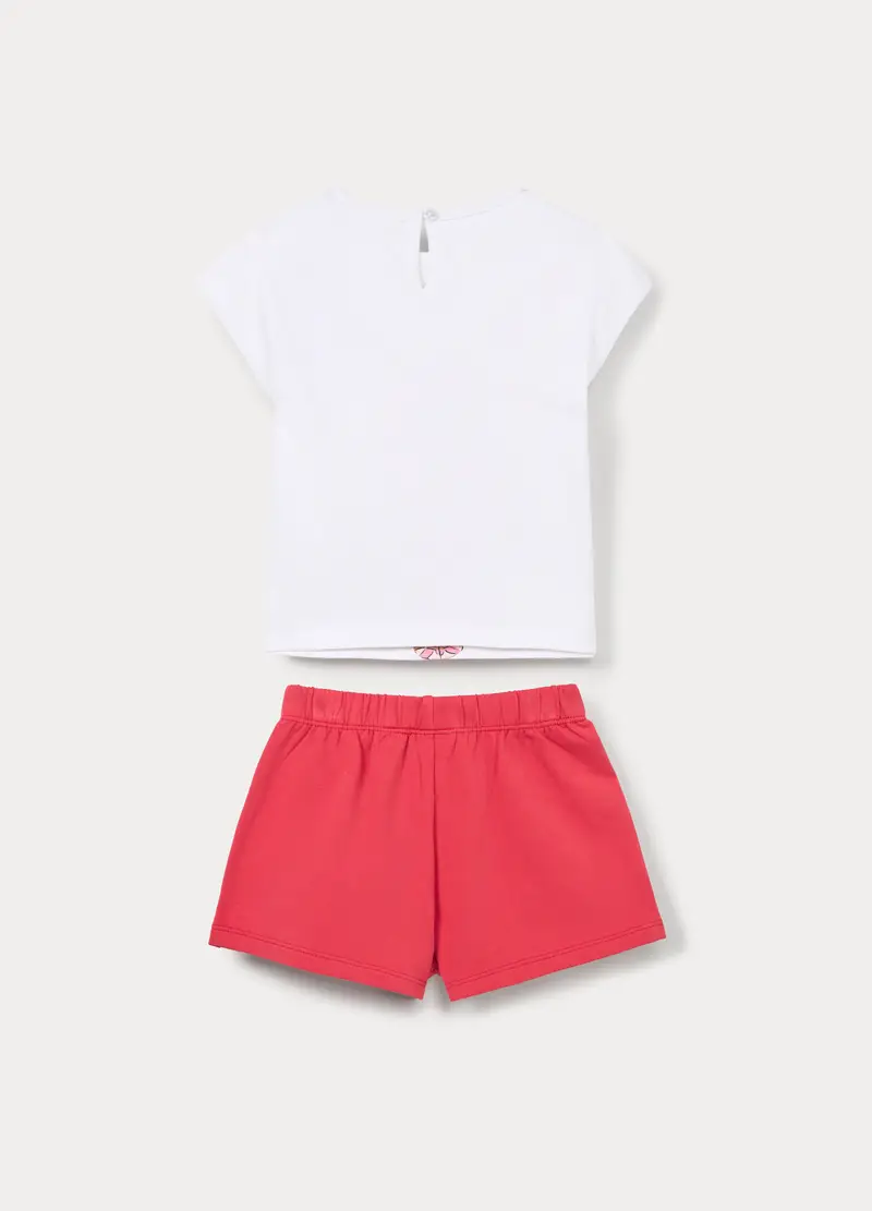 Jogging Set In Jersey Di Cotone Stretch Bimba, Bambina, Bianco/Rosso miniatura 2