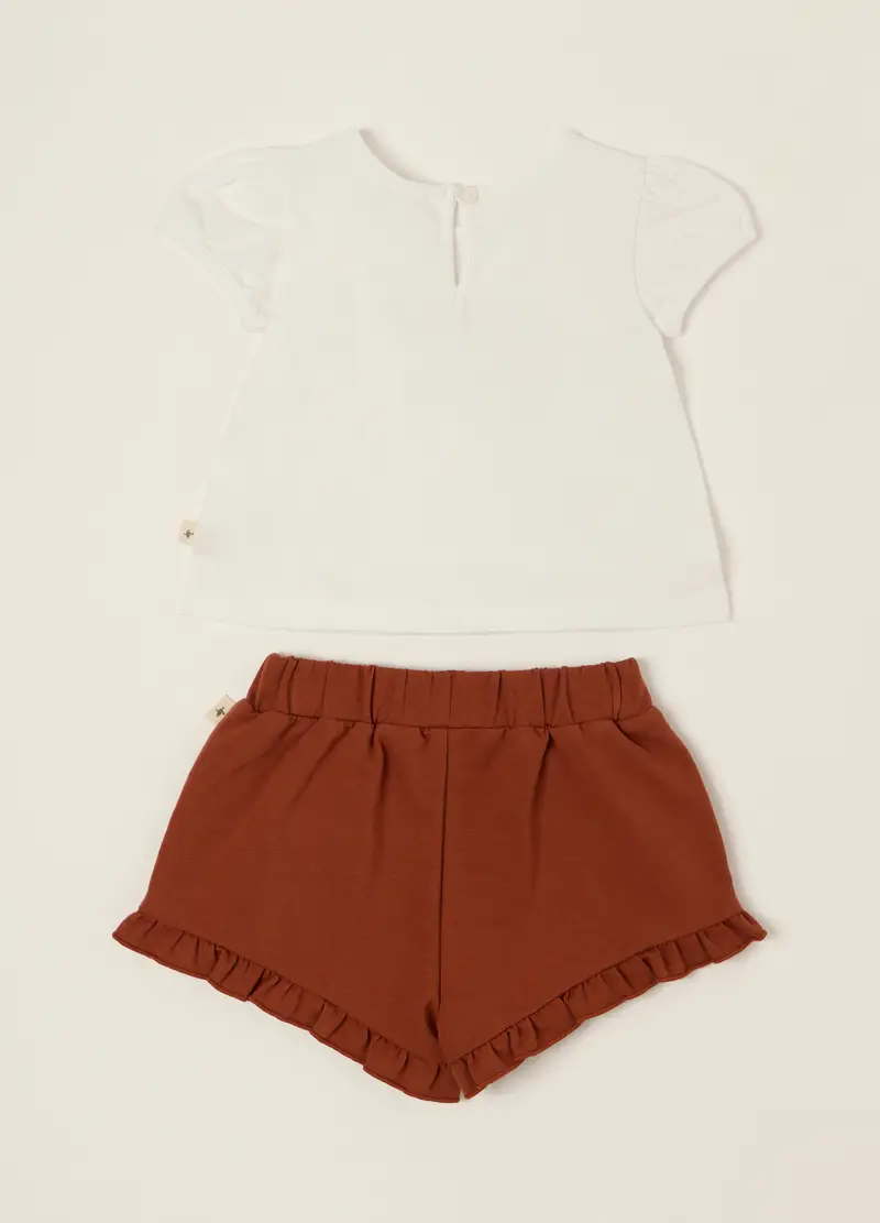 Jogging Set In Jersey Di Cotone Stretch Iana, Neonata, Bianco/Marrone miniatura 2