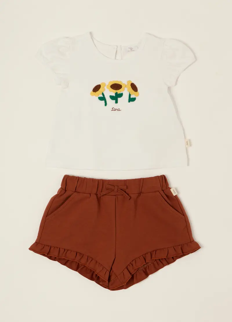 Jogging Set In Jersey Di Cotone Stretch Iana, Neonata, Bianco/Marrone