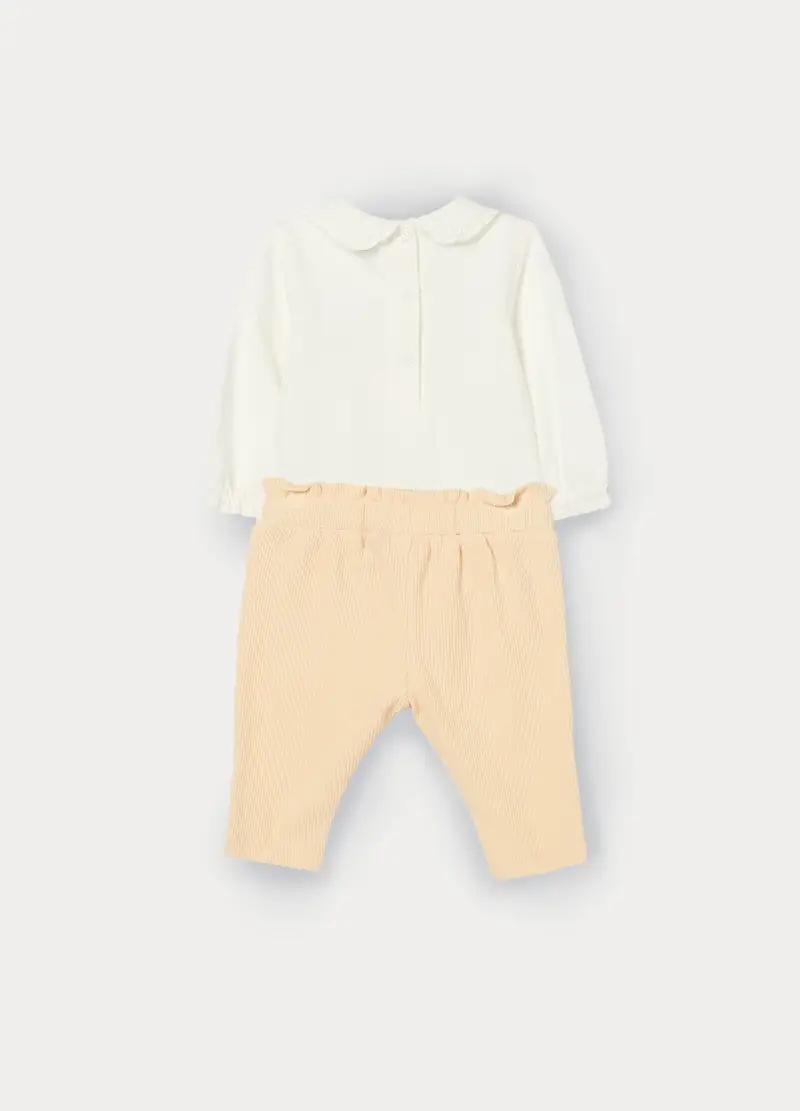 Jogging Set In Jersey Di Cotone Stretch Neonata, Bianco/Arancione miniatura 2