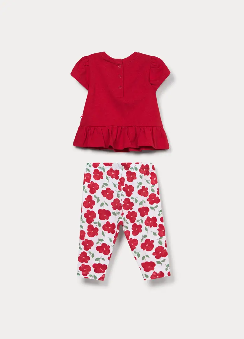 Jogging Set In Jersey Di Cotone Stretch Neonata, Rosso aragosta miniatura 2