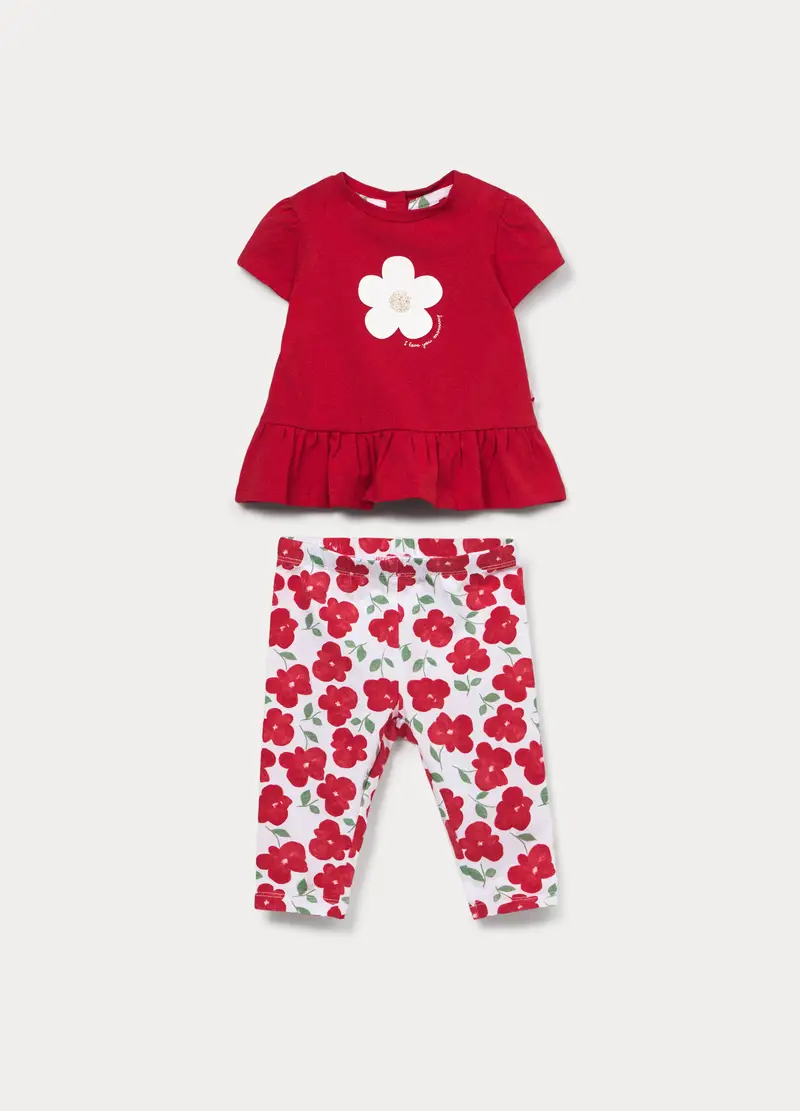 Jogging Set In Jersey Di Cotone Stretch Neonata, Rosso aragosta