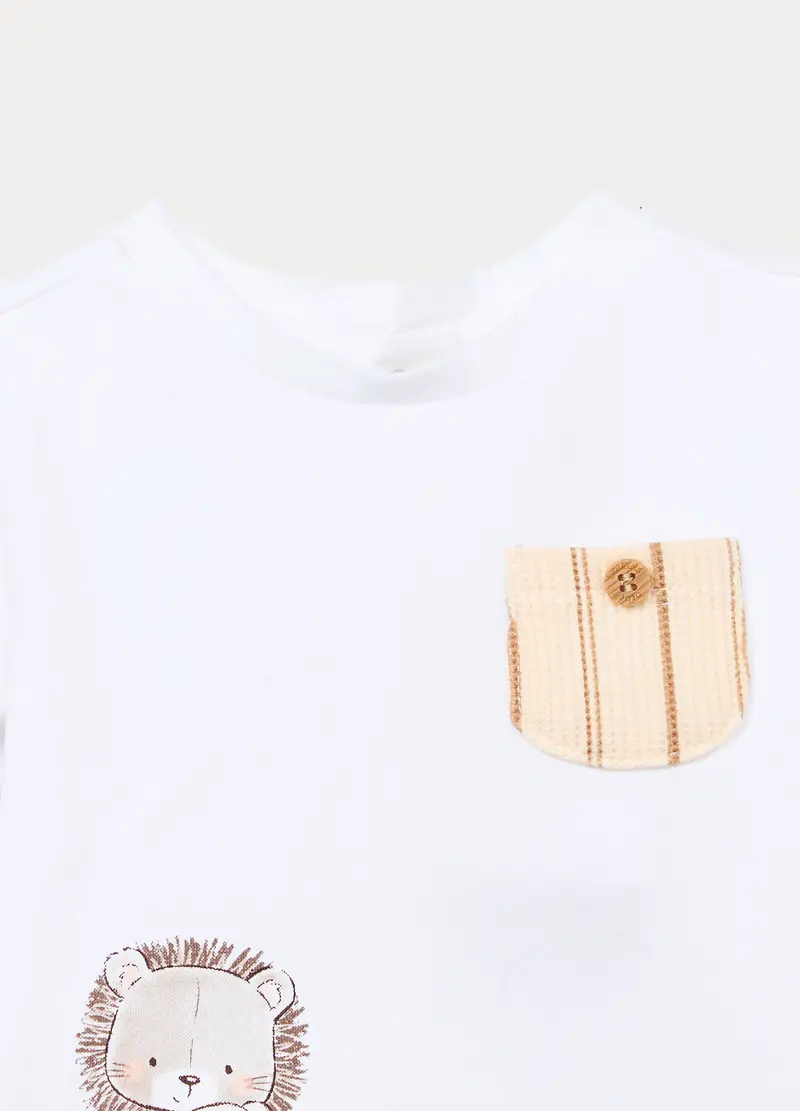 Jogging Set In Jersey Di Cotone Stretch Neonato, Bianco/Beige miniatura 3