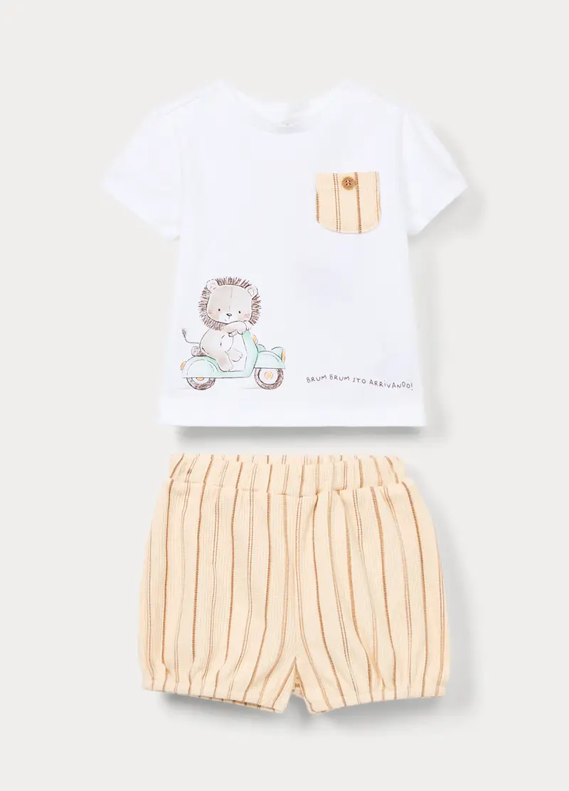 Jogging Set In Jersey Di Cotone Stretch Neonato, Bianco/Beige