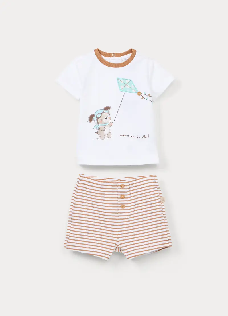 Jogging Set In Jersey Di Cotone Stretch Neonato, Bianco/Marrone