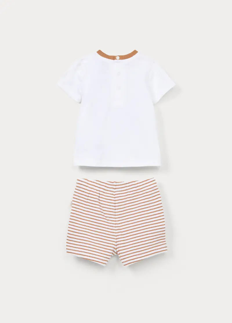 Jogging Set In Jersey Di Cotone Stretch Neonato, Bianco/Marrone miniatura 2