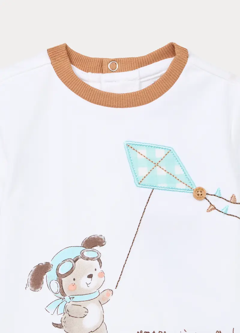 Jogging Set In Jersey Di Cotone Stretch Neonato, Bianco/Marrone miniatura 3