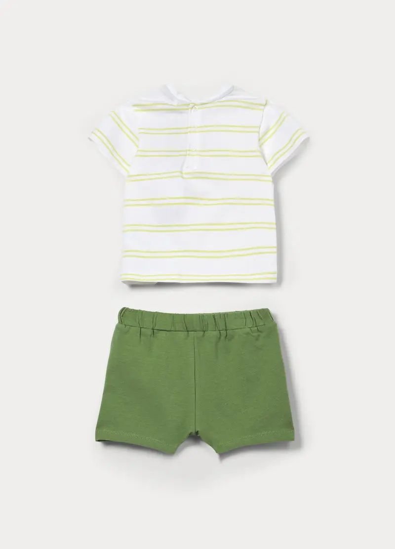 Jogging Set In Jersey Di Cotone Stretch Neonato, Bianco/Verde miniatura 2
