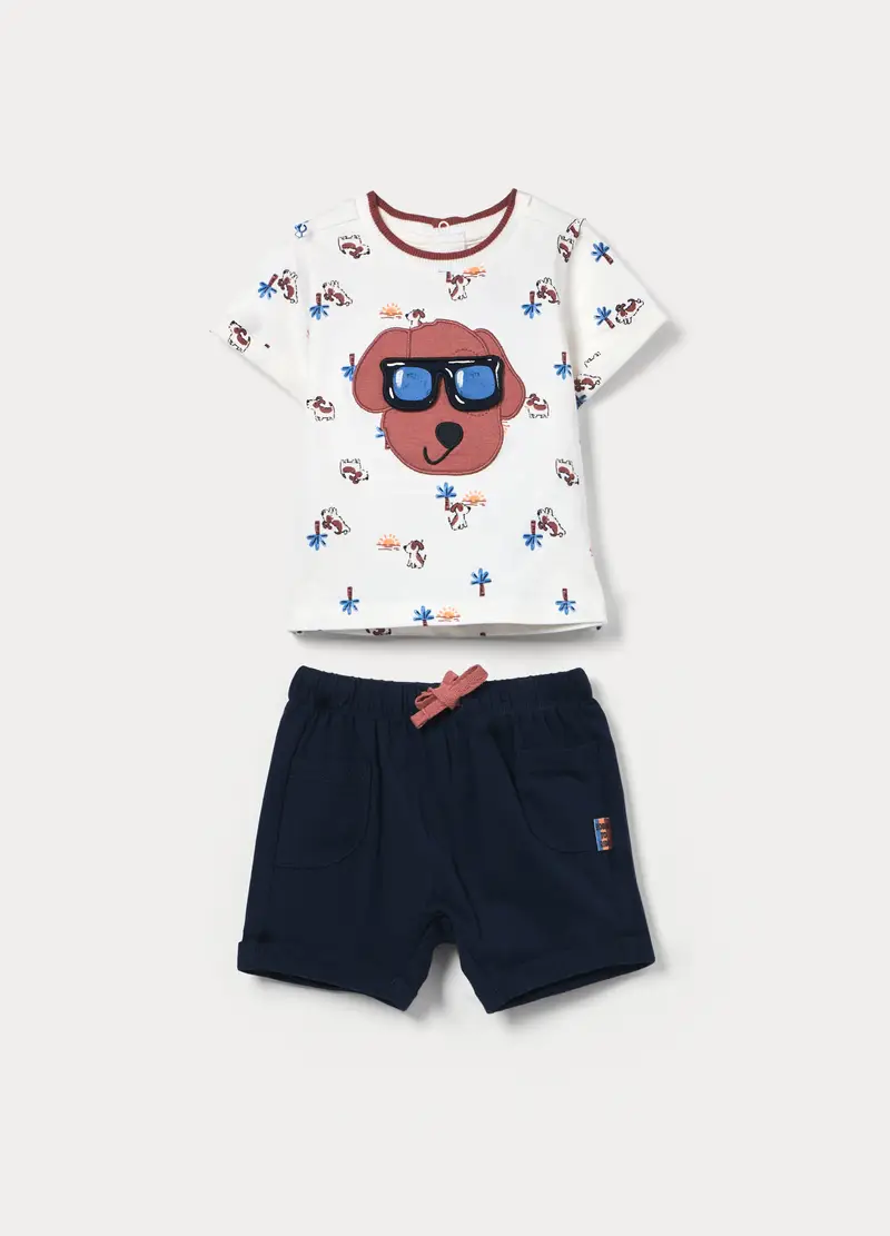 Jogging Set In Jersey Di Cotone Stretch Neonato, Blu scuro