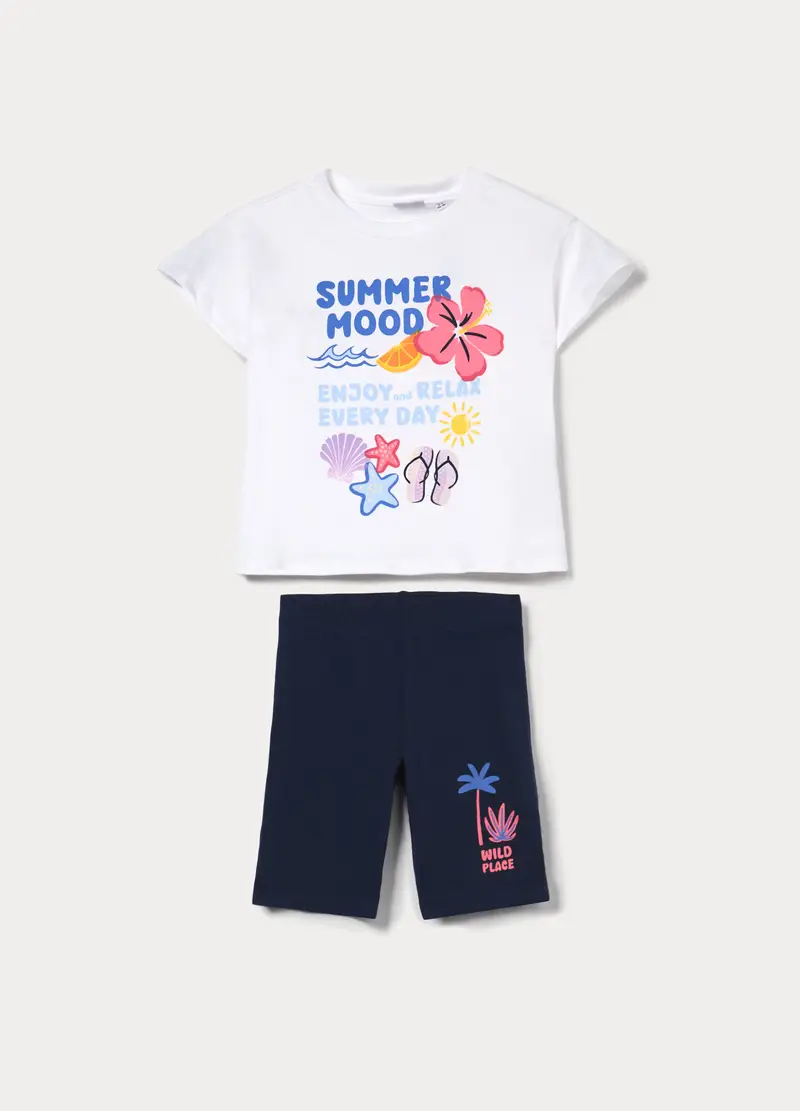 Jogging Set In Jersey Di Puro Bambina, Bianco/Blu