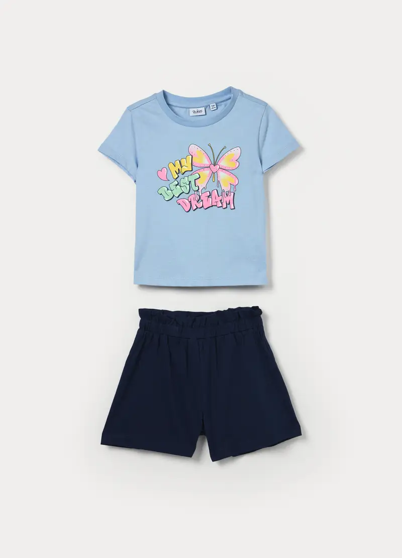 Jogging Set In Jersey Di Puro Cotone Bambina, Azzurro cielo