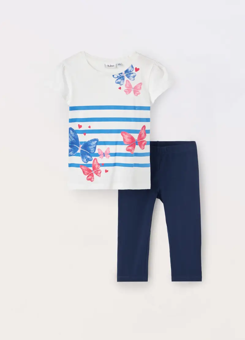 Blukids, Jogging Set In Jersey Di Puro Cotone Bambina, Bianco/Blu, Taglia: 3-4