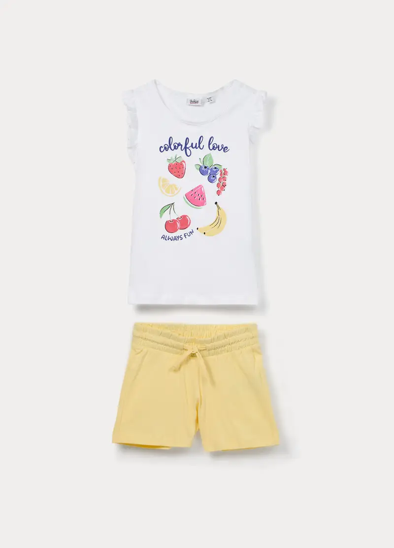 Jogging Set In Jersey Di Puro Cotone Bambina, Giallo champagne
