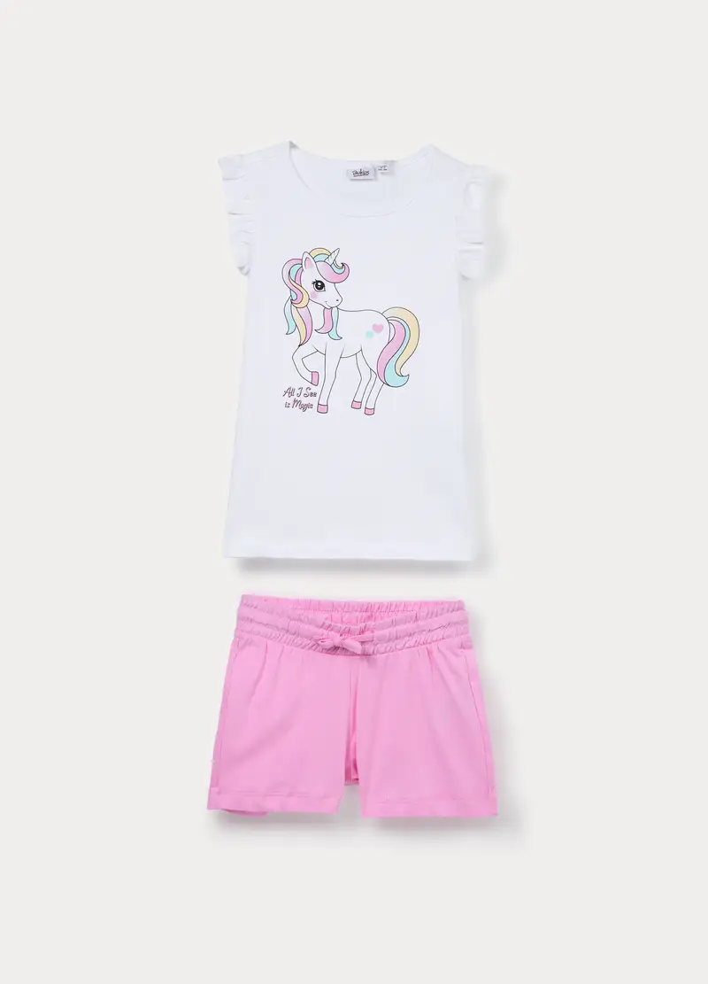 Jogging Set In Jersey Di Puro Cotone Bambina, Rosa chiaro