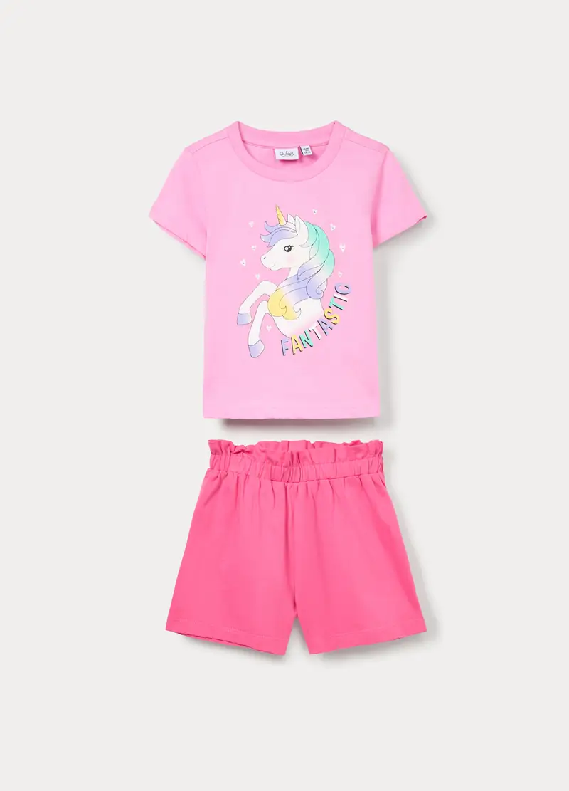 Jogging Set In Jersey Di Puro Cotone Bambina, Rosa pastello