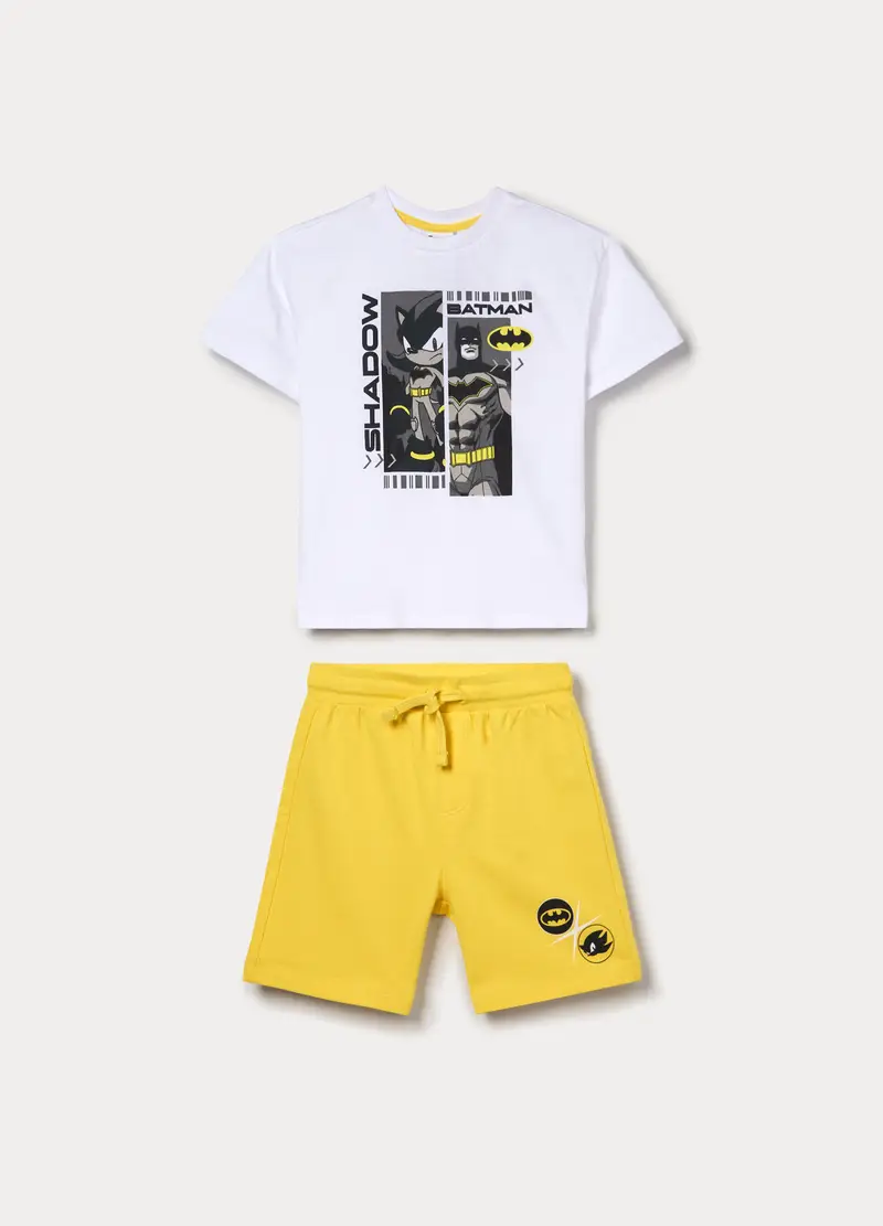 Jogging Set In Jersey Di Puro Cotone Bambino, Bianco/Giallo