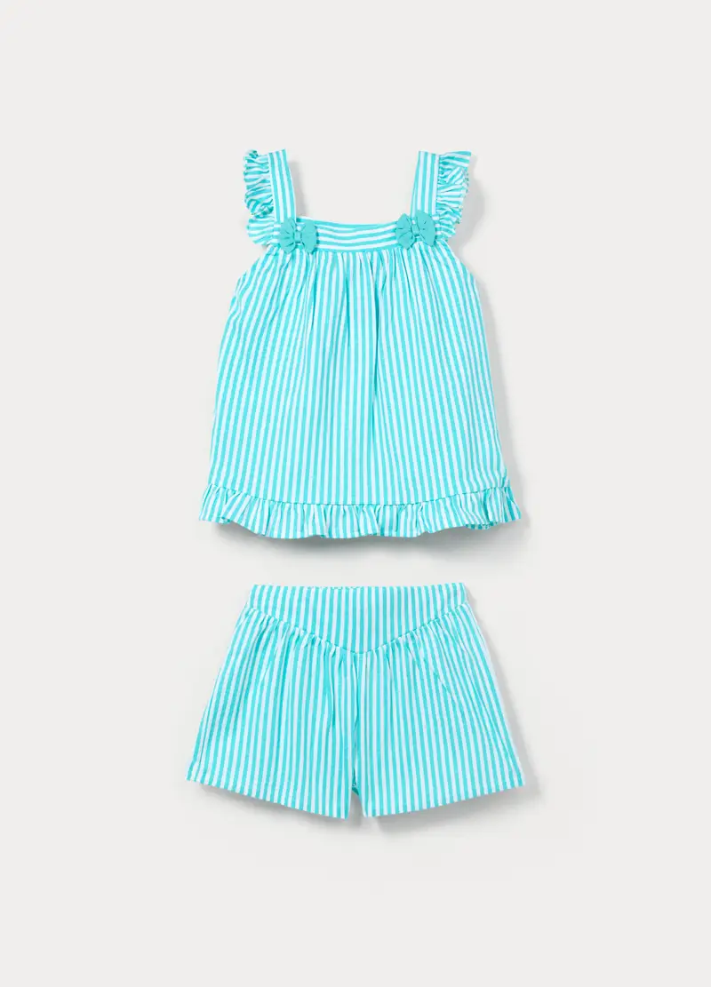 Jogging Set In Jersey Di Puro Cotone Bimba, Bambina, Bianco/Azzurro