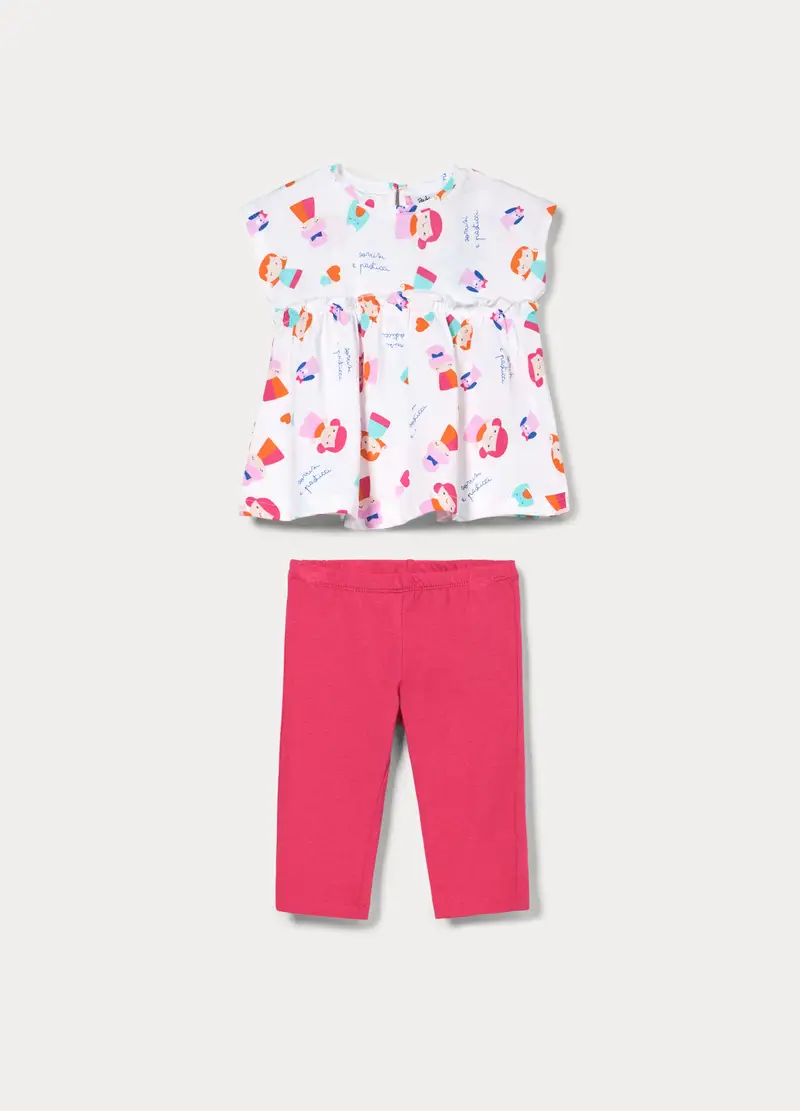 Jogging Set In Jersey Di Puro Cotone Bimba, Bambina, Bianco/Rosa