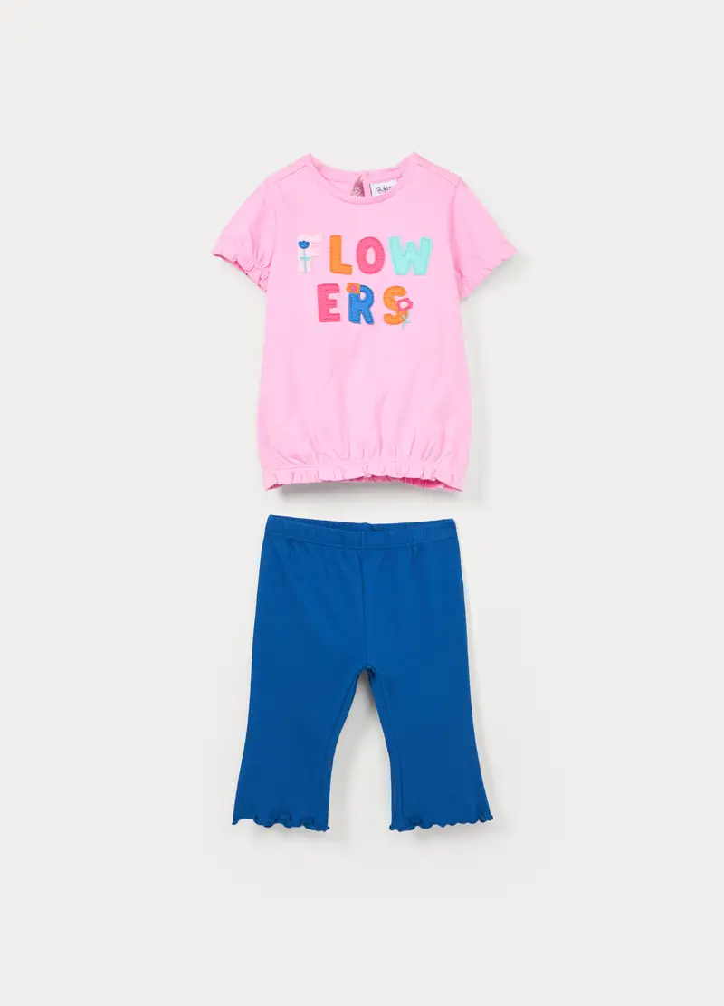 Jogging Set In Jersey Di Puro Cotone Bimba, Bambina, Blu/Rosa