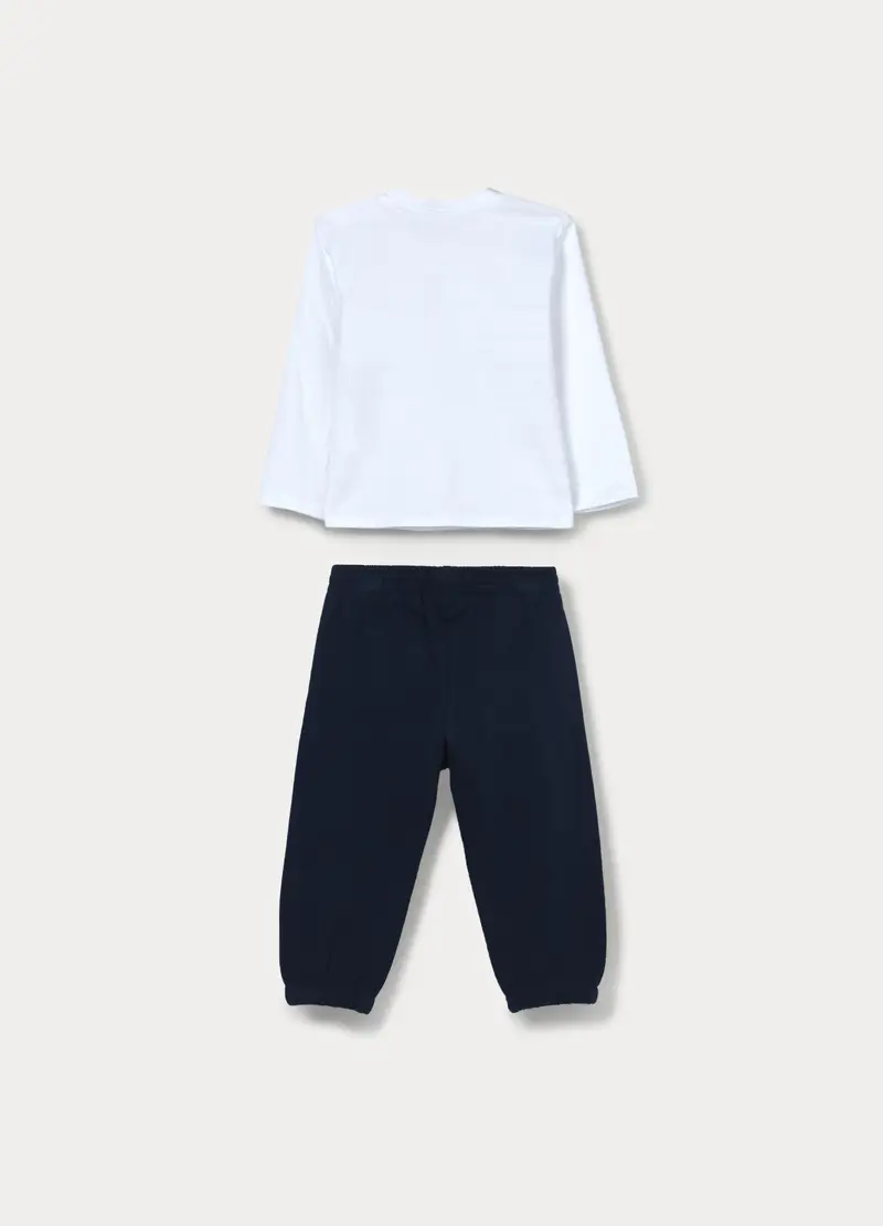 Jogging Set In Jersey Di Puro Cotone Bimbo, Bambino, Bianco/Blu miniatura 2