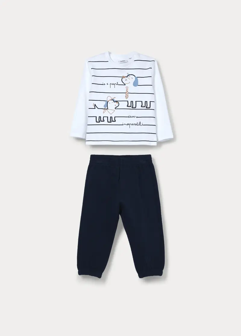 Jogging Set In Jersey Di Puro Cotone Bimbo, Bambino, Bianco/Blu