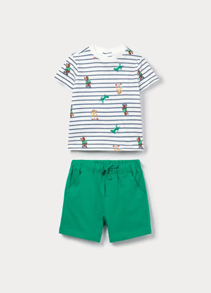 Jogging Set In Jersey Di Puro Cotone Bimbo, Bambino, Bianco/Verde