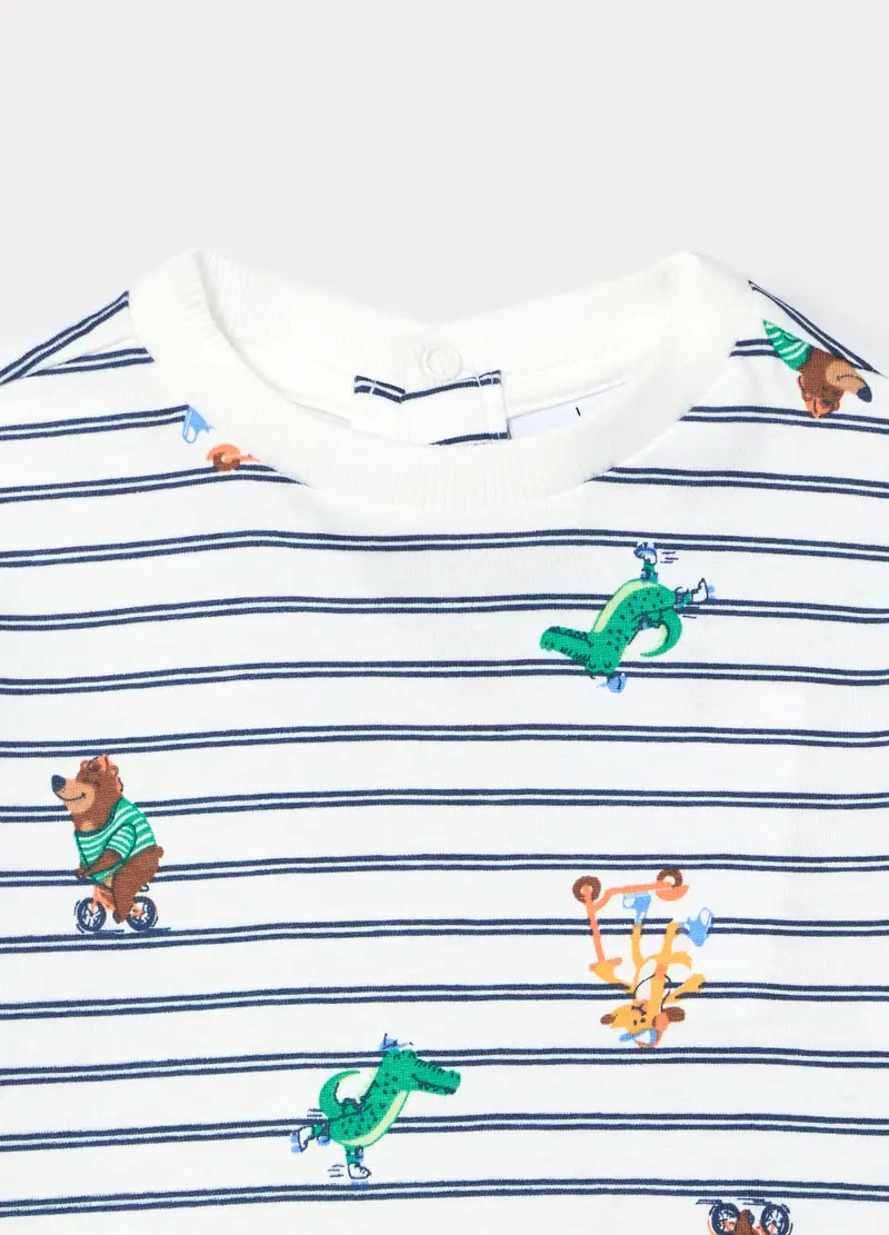 Jogging Set In Jersey Di Puro Cotone Bimbo, Bambino, Bianco/Verde miniatura 3