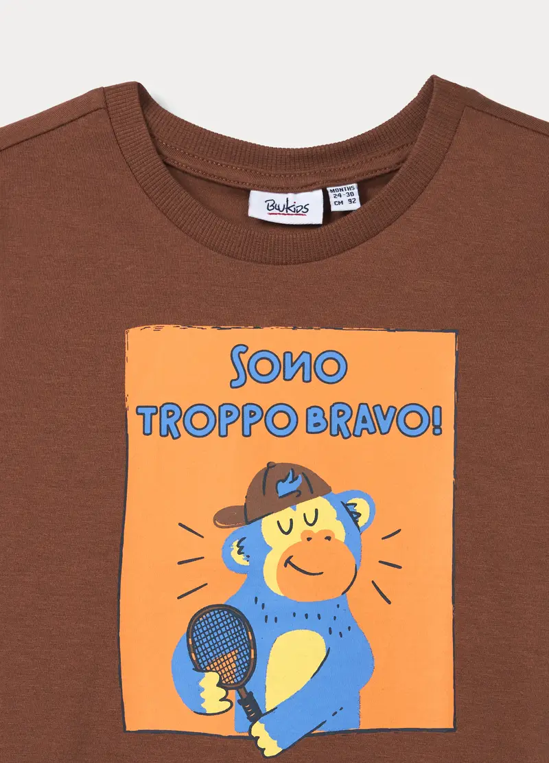 Jogging Set In Jersey Di Puro Cotone Bimbo, Bambino, Marrone cioccolato miniatura 3