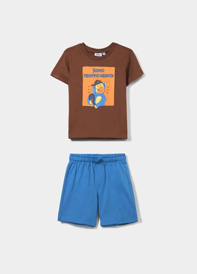 Jogging Set In Jersey Di Puro Cotone Bimbo, Bambino, Marrone cioccolato