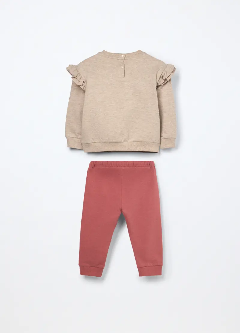 Jogging Set In Misto Cotone Fleece Neonata, Bambina, Beige scuro miniatura 2