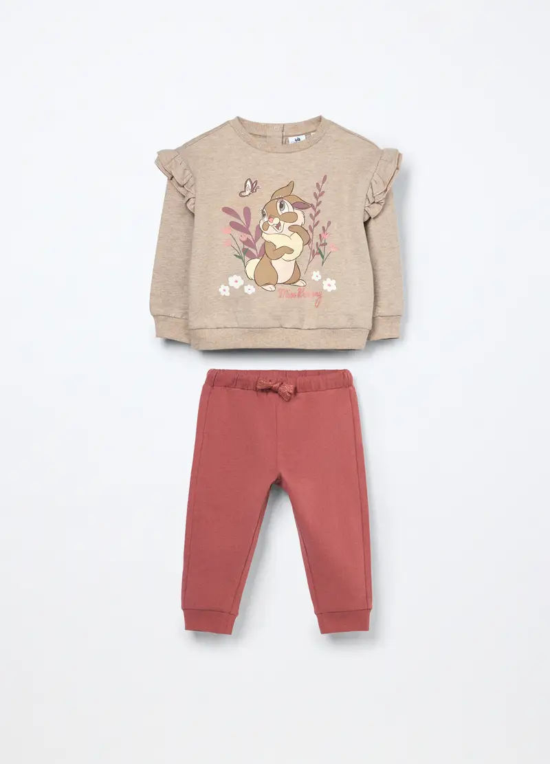 Jogging Set In Misto Cotone Fleece Neonata, Bambina, Beige scuro