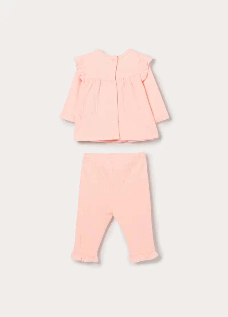 Jogging Set In Misto Cotone Neonata, Rosa pastello miniatura 2