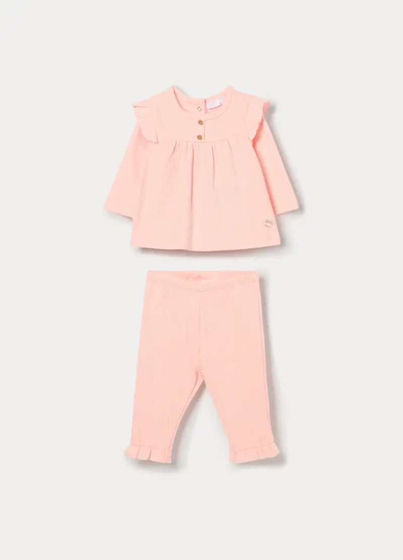 Jogging Set In Misto Cotone Neonata, Rosa pastello