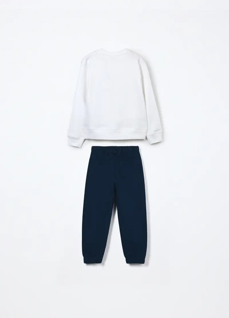 Jogging Set In Puro Cotone Fleece Bambino, Bianco miniatura 2