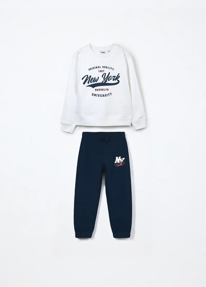 Jogging Set In Puro Cotone Fleece Bambino, Bianco
