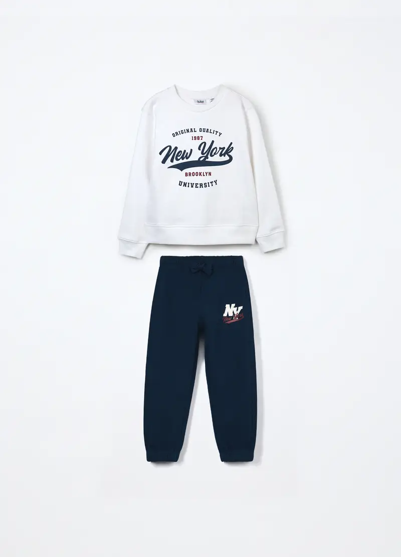 Jogging Set In Puro Cotone Fleece Bambino, Bianco