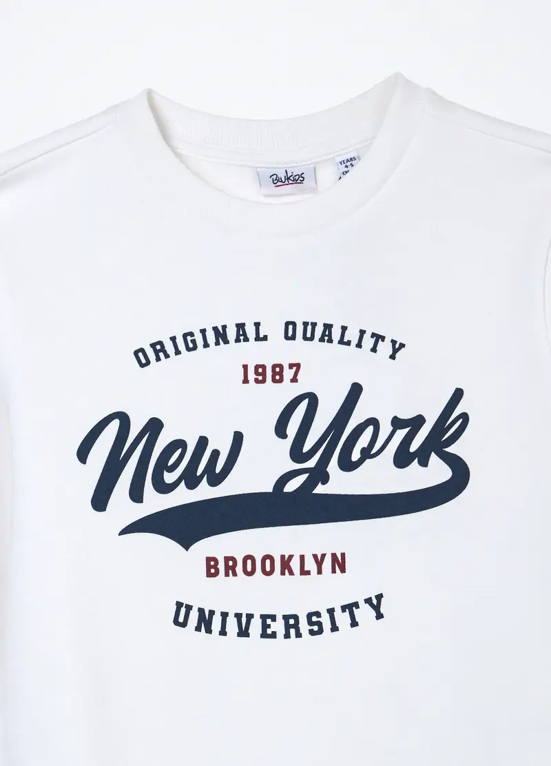 Jogging Set In Puro Cotone Fleece Bambino, Bianco miniatura 3