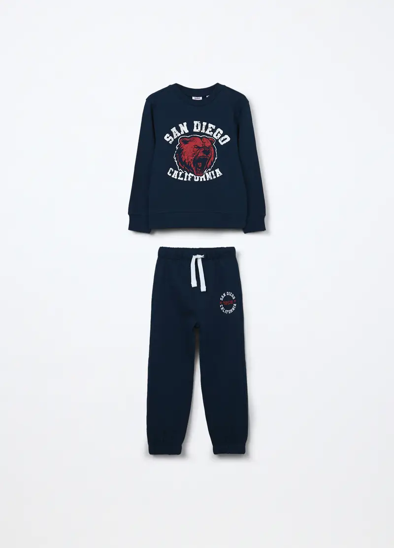 Jogging Set In Puro Cotone Fleece Bambino, Blu Bluette