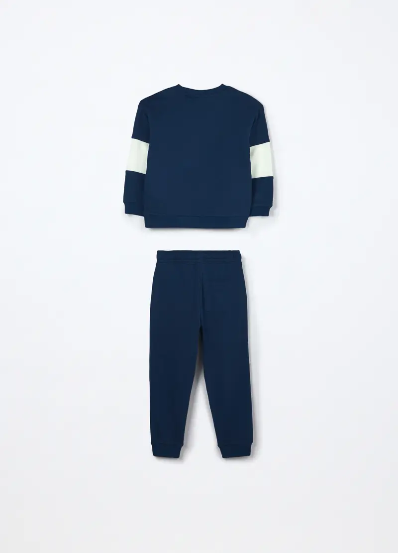 Jogging Set In Puro Cotone Fleece Bambino, Blu navy miniatura 2