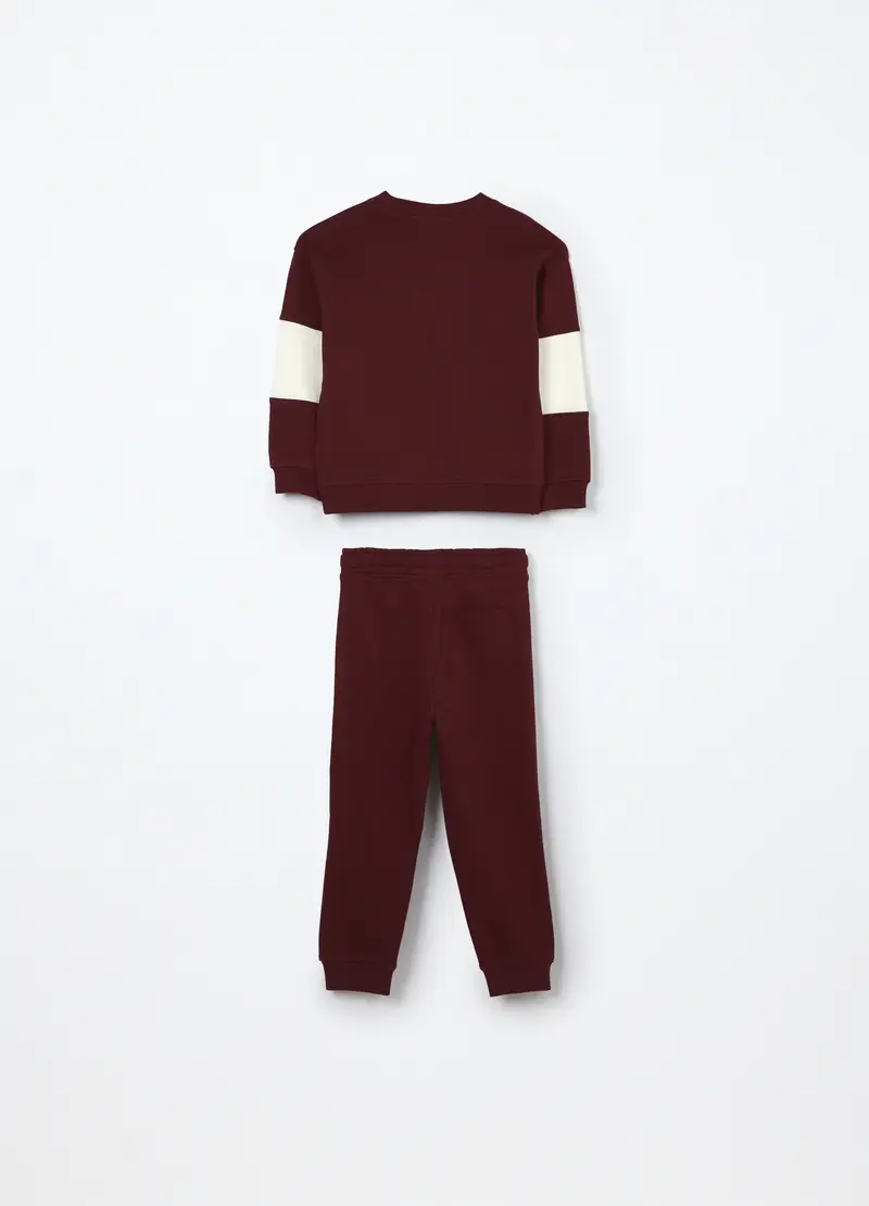 Jogging Set In Puro Cotone Fleece Bambino, Rosso aragosta miniatura 2