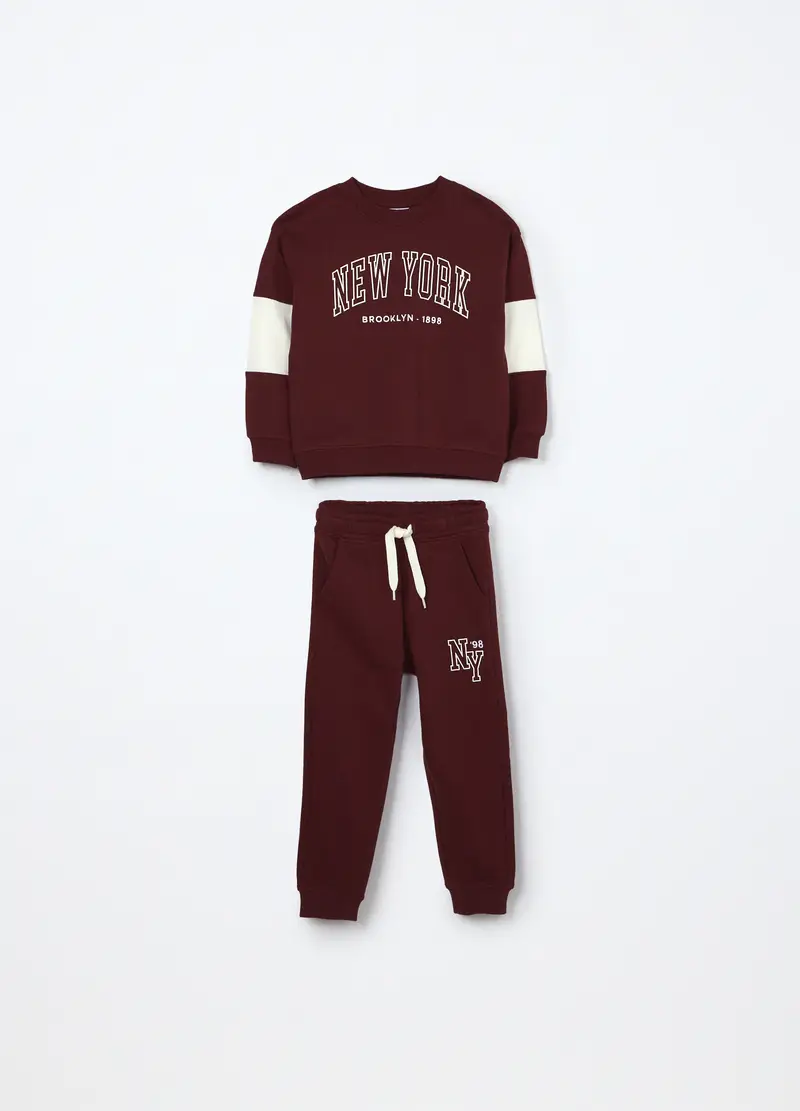 Jogging Set In Puro Cotone Fleece Bambino, Rosso aragosta